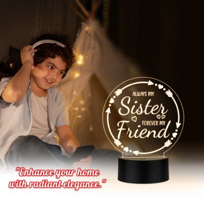 Sisterhood Quote 3D LED Night Lamp | Sentimental Acrylic Table Light  Decorative Bedside Lamp for Sister  Birthday or Raksha Bandhan Gift for Sister  Warm White Light & USB Powered